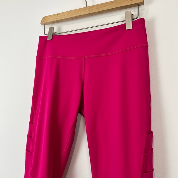 Lululemon Bright Pink Tech Yoga Gym Cropped Stretch Logo Leggings UK 12 - Picture 5 of 11